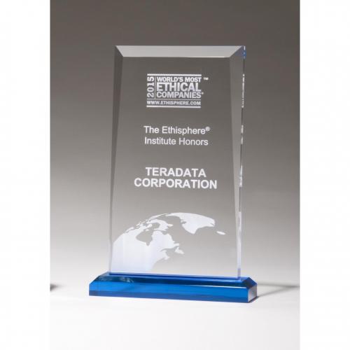 Corporate Awards - Acrylic Awards - Clear Acrylic Rectangle Award with Blue Base