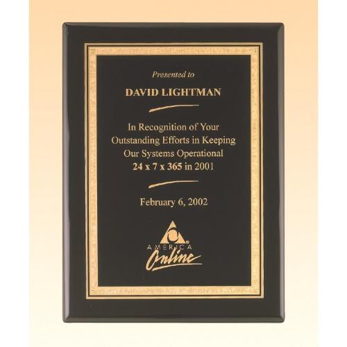Corporate Awards - Award Plaques - Wood Plaques - Black Wood Piano Finish Plaque with Florentine Border