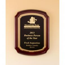 Employee Gifts - Rosewood Piano Finish Plaque with Florentine Border & Black Plate