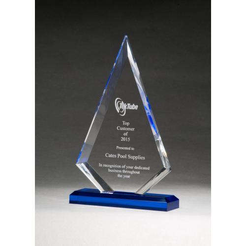 Corporate Awards - Acrylic Awards - Arrow Series Acrylic Award with Blue Highlights & Blue Base