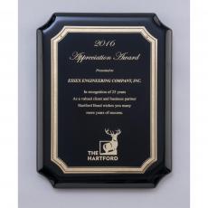 Employee Gifts - Black Wood High Gloss Plaque with Gold Florentine Border Plate