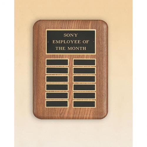 Corporate Awards - Award Plaques - Wood Plaques - American Walnut Perpetual Plaque with Black Brass Plates
