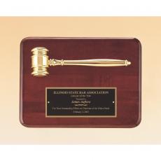 Employee Gifts - Rosewood Piano Finish Plaque with Metal Gold Gavel