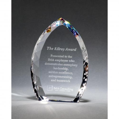 Corporate Awards - Crystal Awards - Flame Awards - Freestanding Optical Crystal Flame Award with Prism Effect