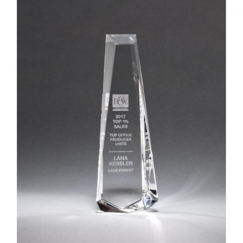 Corporate Awards - Crystal Awards - Obelisk Tower Awards - Clear Optical Crystal Tall Obelisk Award