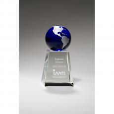 Employee Gifts - Blue & Chrome Silver Globe on Crystal Base