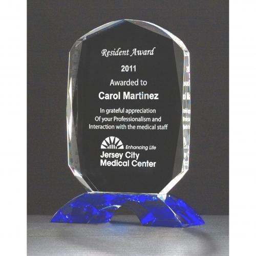 Corporate Awards - Crystal Awards - Colored Crystal - Diamond Series Clear Crystal Trophy with Cobalt Blue Crystal Base