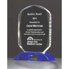 Employee Gifts - Diamond Series Clear Crystal Trophy with Cobalt Blue Crystal Base