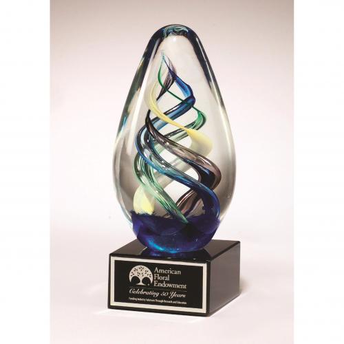 Corporate Awards - Glass Awards - Art Glass Awards - Multi Color Art Glass Oval Award on Black Base