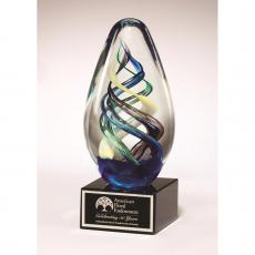 Employee Gifts - Multi Color Art Glass Oval Award on Black Base