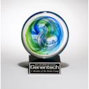 Green & Blue Art Glass Disk Award on Black Glass Base