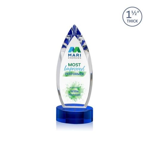 Corporate Awards - Crystal Awards - Fortier Full Color Blue on Base Arch & Crescent Crystal Award