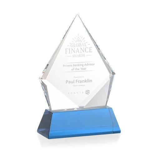 Corporate Awards - Crystal Awards - Shelton Sky Blue on Newhaven Base Crystal Award
