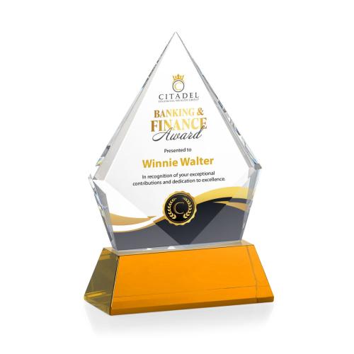 Corporate Awards - Crystal Awards - Shelton Full Color Amber on Newhaven Base Crystal Award