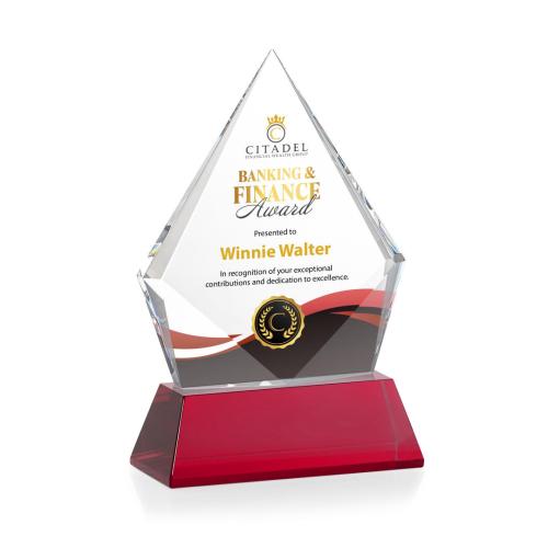 Corporate Awards - Crystal Awards - Shelton Full Color Red on Newhaven Base Crystal Award