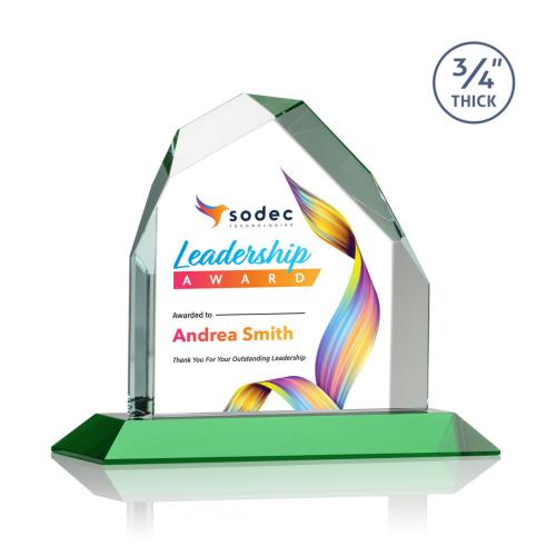 Corporate Awards - Crystal Awards - Austere Full Color Green Peak Crystal Award