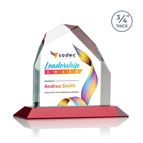 Corporate Awards - Crystal Awards - Austere Full Color Red Peak Crystal Award