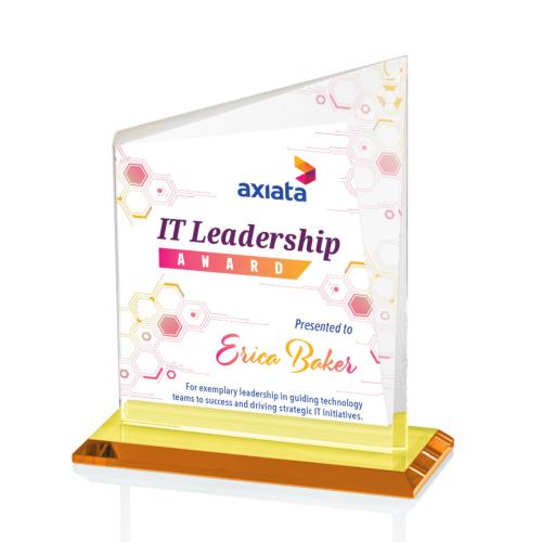 Corporate Awards - Crystal Awards - Bellamy Full Color Amber Peak Crystal Award