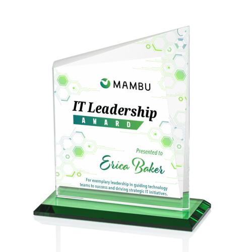 Corporate Awards - Crystal Awards - Bellamy Full Color Green Peak Crystal Award