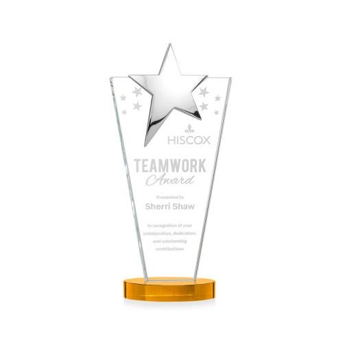 Corporate Awards - Crystal Awards - Mantella Chrome Amber Star Crystal Award