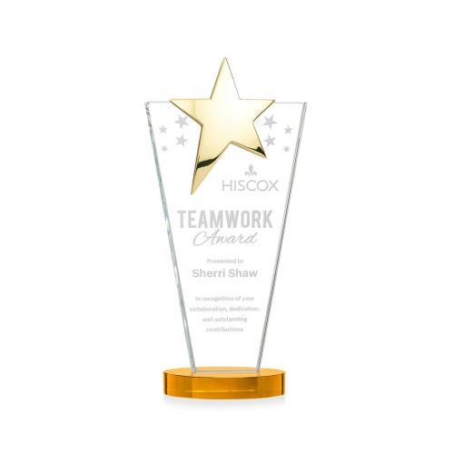 Corporate Awards - Crystal Awards - Mantella Gold Amber Star Crystal Award