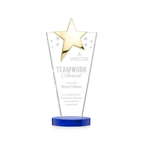 Corporate Awards - Crystal Awards - Mantella Gold Blue Star Crystal Award