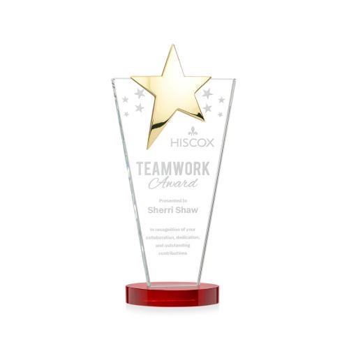 Corporate Awards - Crystal Awards - Mantella Gold Red Star Crystal Award