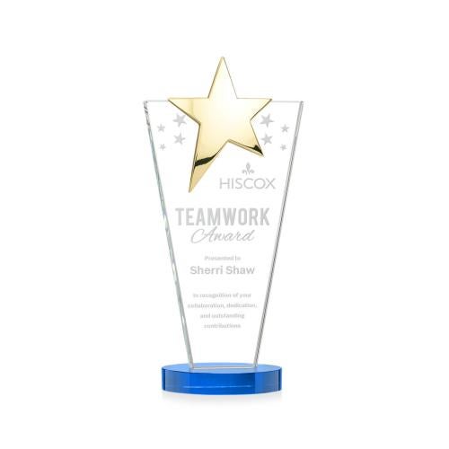 Corporate Awards - Crystal Awards - Mantella Gold Sky Blue Star Crystal Award