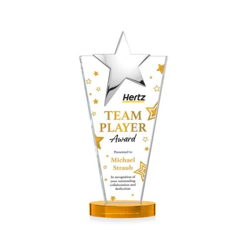 Corporate Awards - Crystal Awards - Mantella Chrome Full Color Amber Star Crystal Award