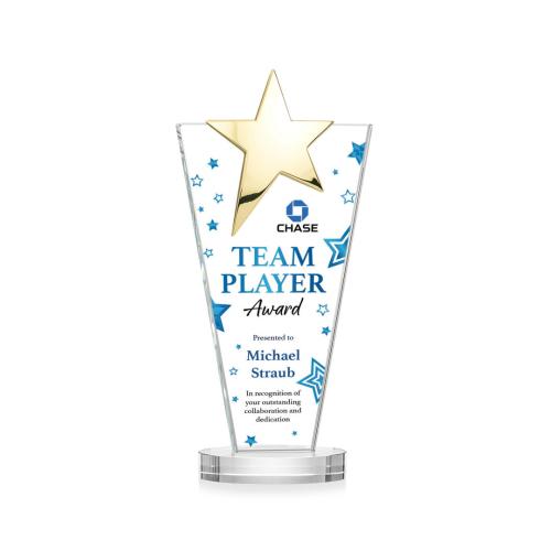 Corporate Awards - Crystal Awards - Mantella Gold Full Color Clear Star Crystal Award