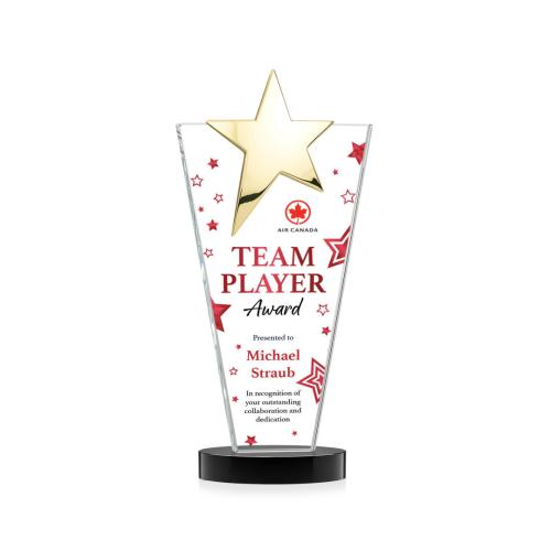 Corporate Awards - Crystal Awards - Mantella Gold Full Color Black Star Crystal Award