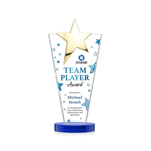 Corporate Awards - Crystal Awards - Mantella Gold Full Color Blue Star Crystal Award