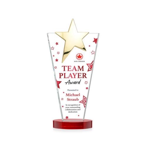 Corporate Awards - Crystal Awards - Mantella Gold Full Color Red Star Crystal Award