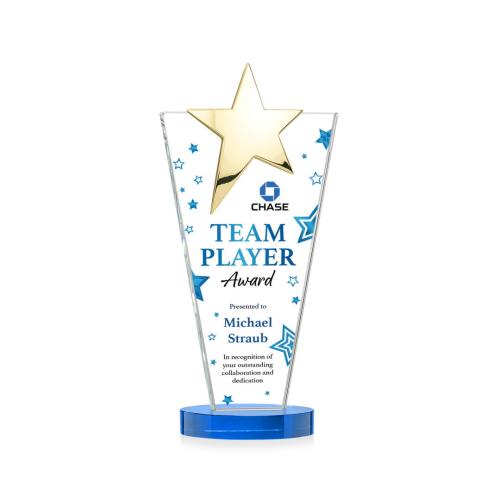 Corporate Awards - Crystal Awards - Mantella Gold Full Color Sky Blue Star Crystal Award