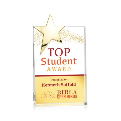 Corporate Awards - Crystal Awards - Denham Full Color Gold Star Crystal Award