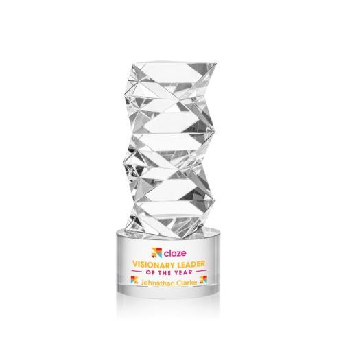 Corporate Awards - Crystal Awards - Callucci Full Color Clear on Marvel Base Obelisk Crystal Award