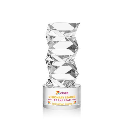 Corporate Awards - Crystal Awards - Callucci Full Color Clear on Marvel Base Obelisk Crystal Award