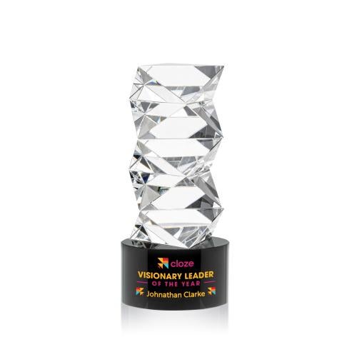Corporate Awards - Crystal Awards - Callucci Full Color Black on Marvel Base Obelisk Crystal Award