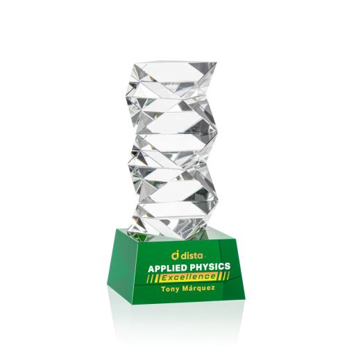 Corporate Awards - Crystal Awards - Callucci Full Color Green on Robson Base Obelisk Crystal Award