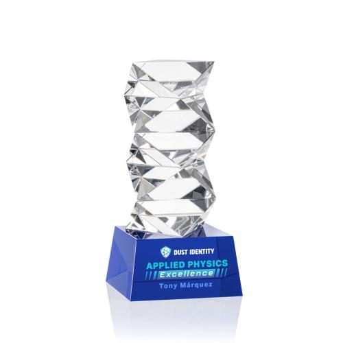 Corporate Awards - Crystal Awards - Callucci Full Color Blue on Robson Base Obelisk Crystal Award