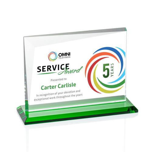 Corporate Awards - Crystal Awards - Mirela Full Color Green Rectangle Crystal Award