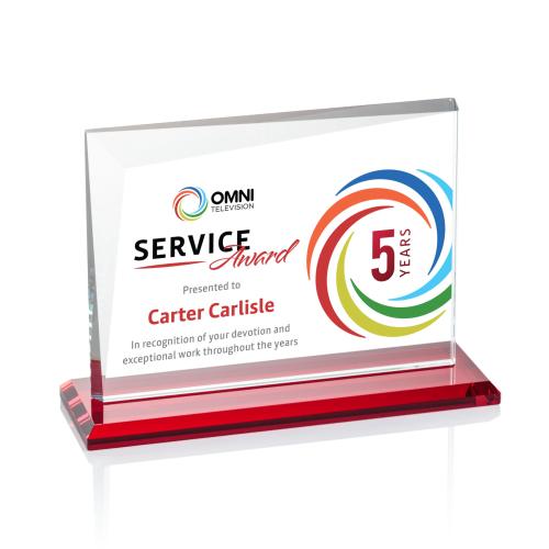 Corporate Awards - Crystal Awards - Mirela Full Color Red Rectangle Crystal Award
