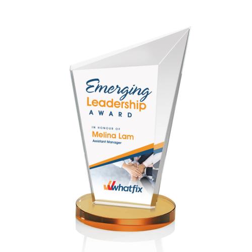 Corporate Awards - Crystal Awards - Wiltshire Full Color Amber Peak Crystal Award