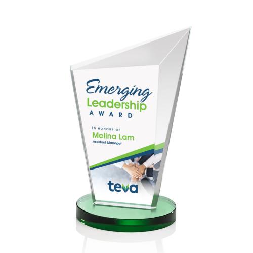 Corporate Awards - Crystal Awards - Wiltshire Full Color Green Peak Crystal Award