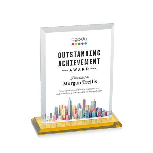 Corporate Awards - Crystal Awards - Denison Full Color Amber Rectangle Crystal Award