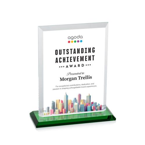 Corporate Awards - Crystal Awards - Denison Full Color Green Rectangle Crystal Award