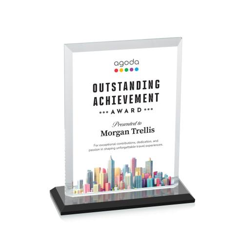 Corporate Awards - Crystal Awards - Denison Full Color Black Rectangle Crystal Award