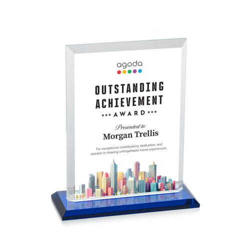 Corporate Awards - Crystal Awards - Denison Full Color Blue Rectangle Crystal Award