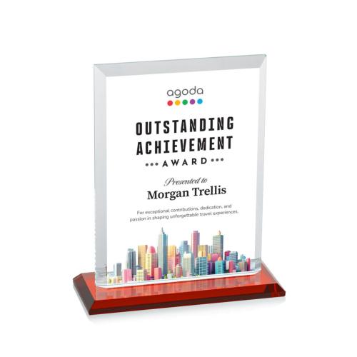 Corporate Awards - Crystal Awards - Denison Full Color Red Rectangle Crystal Award