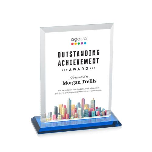 Corporate Awards - Crystal Awards - Denison Full Color Sky Blue Rectangle Crystal Award